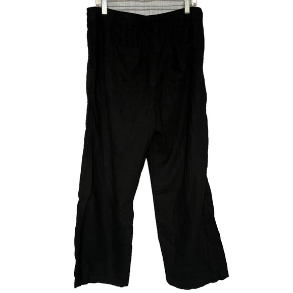 Gap Black Wide-Leg Pants Linen Blend Pull On Lagenlook Beach Pockets Size L - Picture 6 of 10